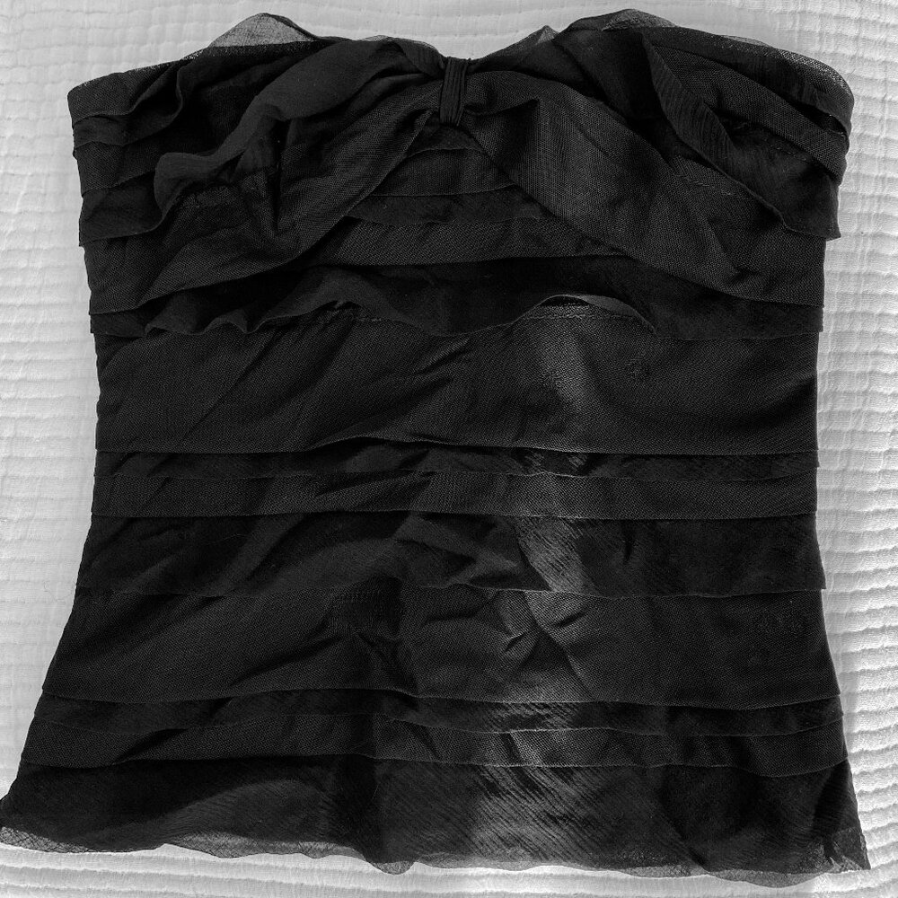 Vintage Diane Von Furstenburg Black Tube Top Tiered Strapless Nylon Silk